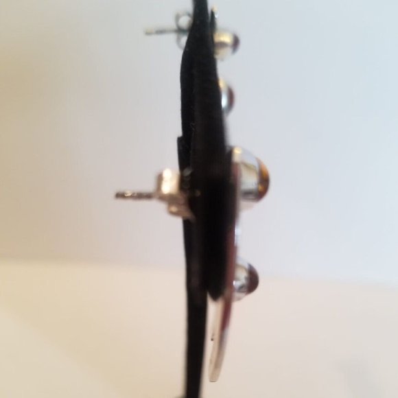 Unique High Shine Non Tarnish 925 Sterling Silver Amber Earrings Made in Italy - Picture 4 of 9